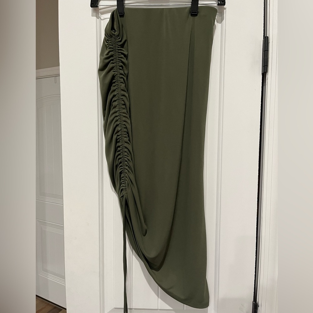 Olive Green Side Ruched Skirt from Express